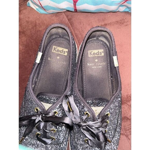 Kate Spade x Keds Glitter Sneakers Women's Size 8 1/2 Gray Lace Up Casual - Picture 3 of 7